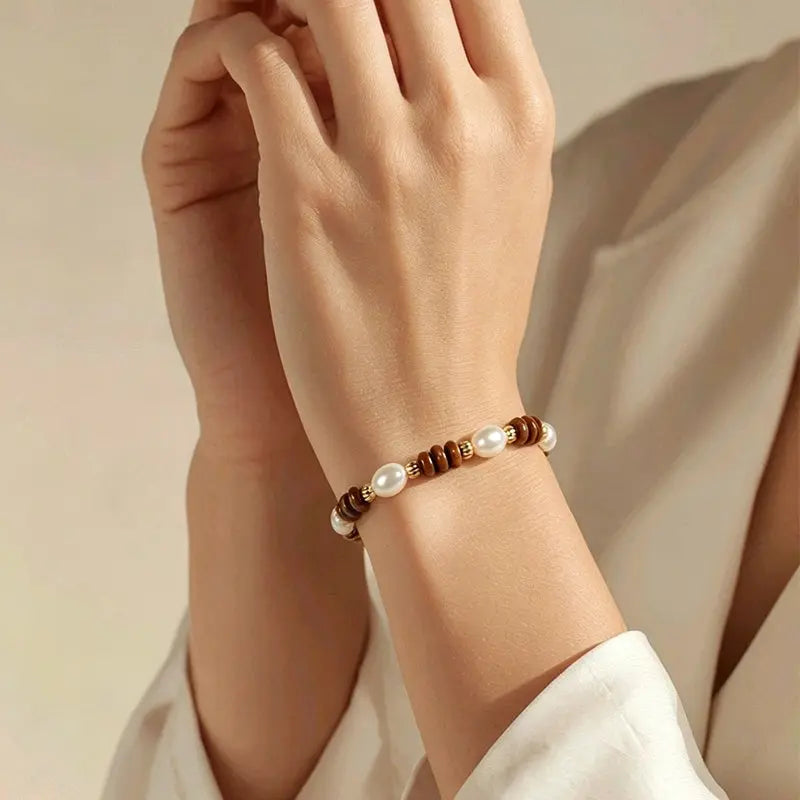 The Luminous Prelude - Freshwater Pearl & Tiger's Eye Minimalist Bracelet ZANYÉ