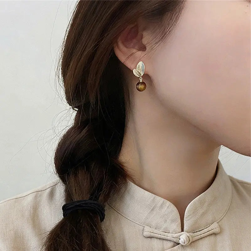 The Sovereign Leaf - Tiger's Eye Drop Earrings ZANYÉ