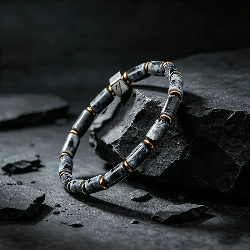 The Starry Void - Cylindrical Black Larvikite Bracelet ZANYÉ
