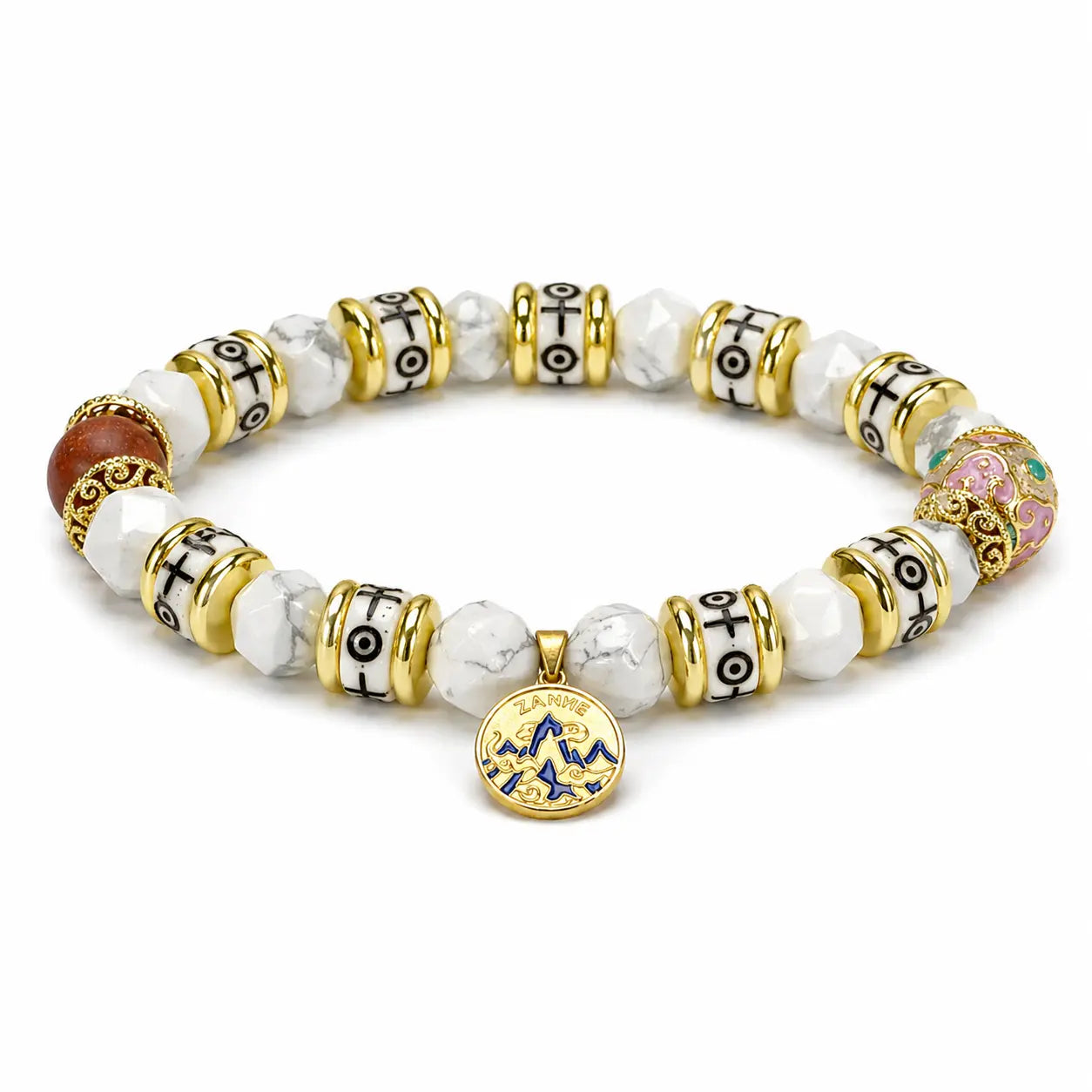 The Snowy Dawn - White Turquoise & Pink Cloisonné Amulet Bracelet ZANYÉ