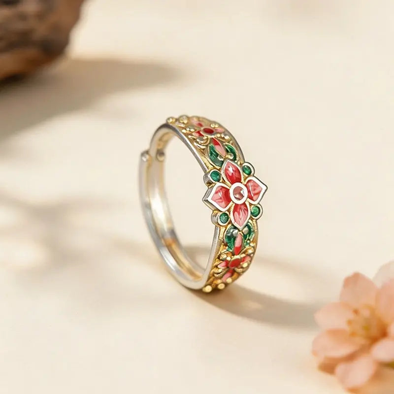 The Dunhuang Baoxiang Cloisonné Silver Ring (8mm) ZANYÉ