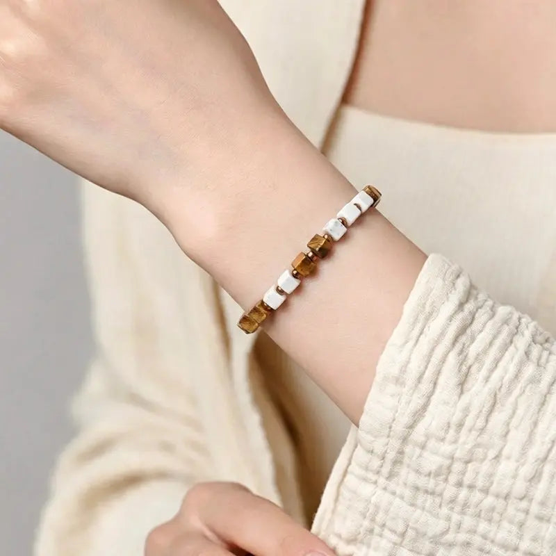 The Cosmic Horizon - Square-Cut Landscape Jasper & White Turquoise Bracelet ZANYÉ