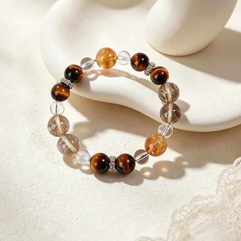 The Solar Aegis - Yellow Tiger's Eye, Citrine & Super Seven Crystal Bracelet ZANYÉ