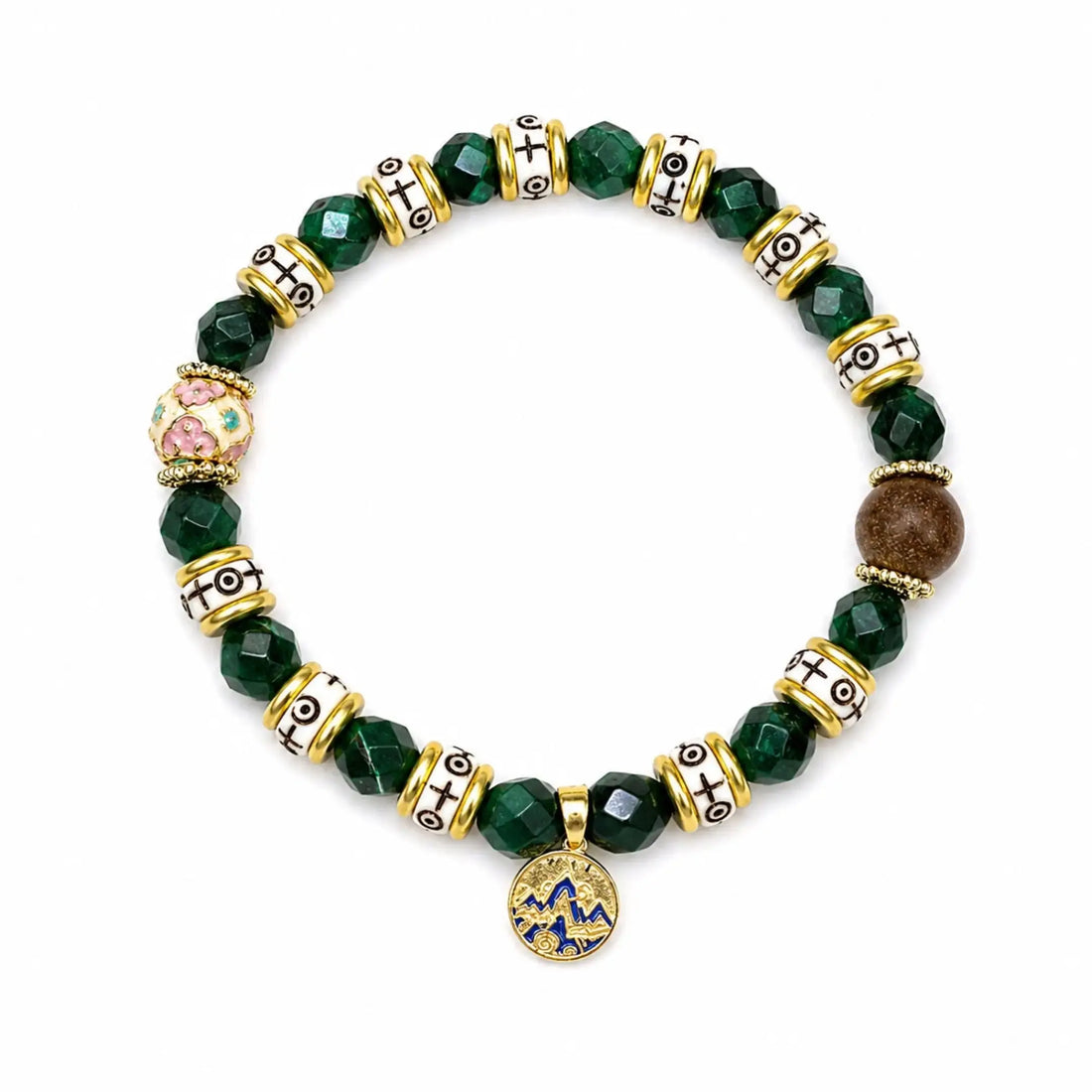 The Zen Forest - Green Tiger’s Eye & Pink Cloisonné Amulet Bracelet ZANYÉ