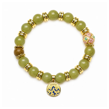 The Verdant Path - Avocado Alashan Agate & Pink Cloisonné Archive Bracelet ZANYÉ