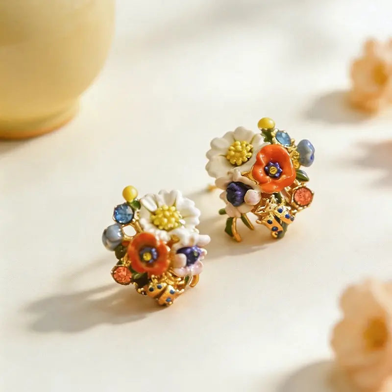 The Vibrant Blossom Hand-Painted Enamel Earrings ZANYÉ