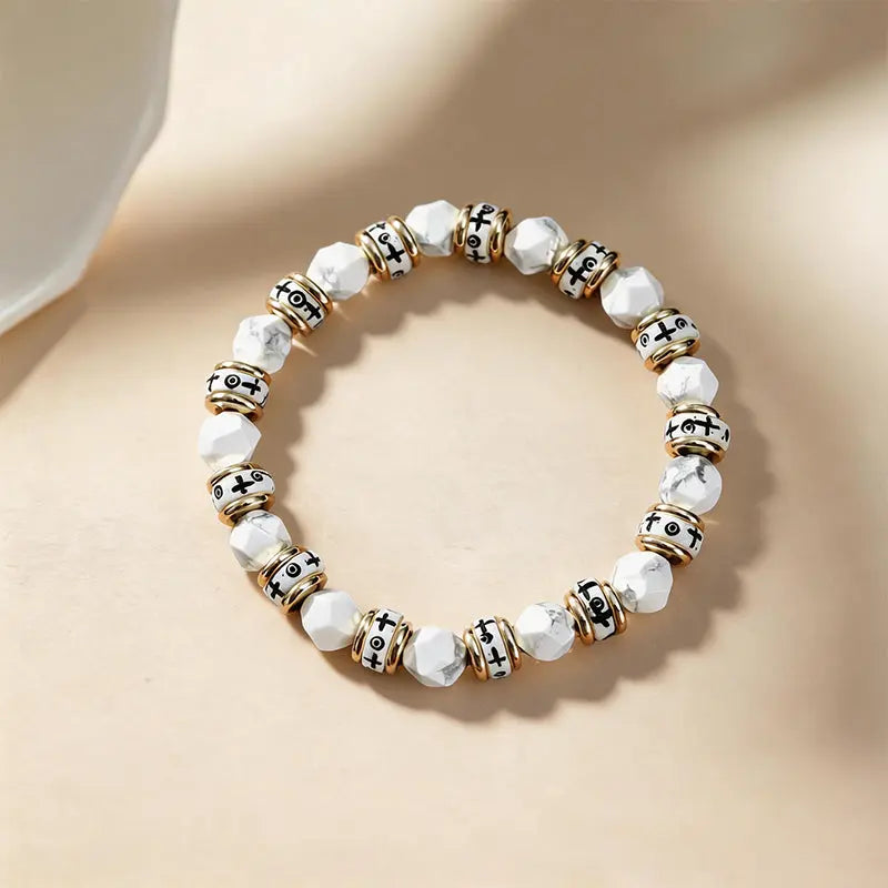 The Snowy Sanctuary - Tibetan White Turquoise & Carved Bone Bracelet ZANYÉ