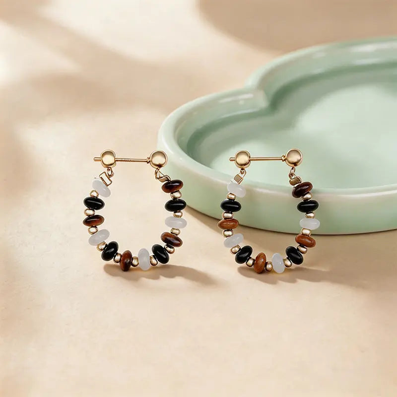 The Grounded Focus - Onyx & Tiger's Eye Earrings ZANYÉ