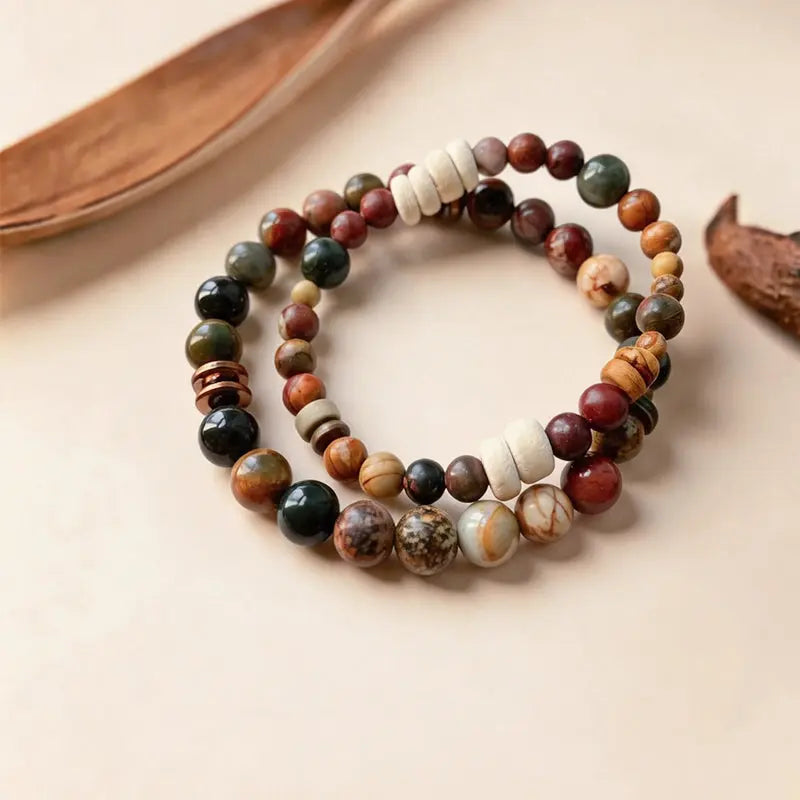 The Boundless Realm - Coconut Shell & Picasso Jasper Minimalist Bracelet ZANYÉ