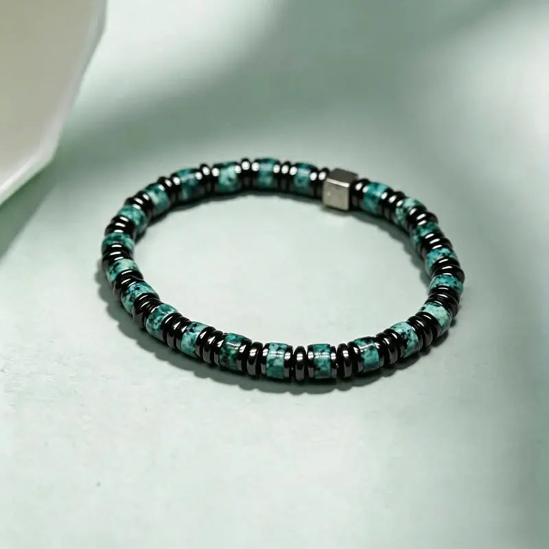 The African Turquoise & Hematite Geometric Bracelet ZANYÉ