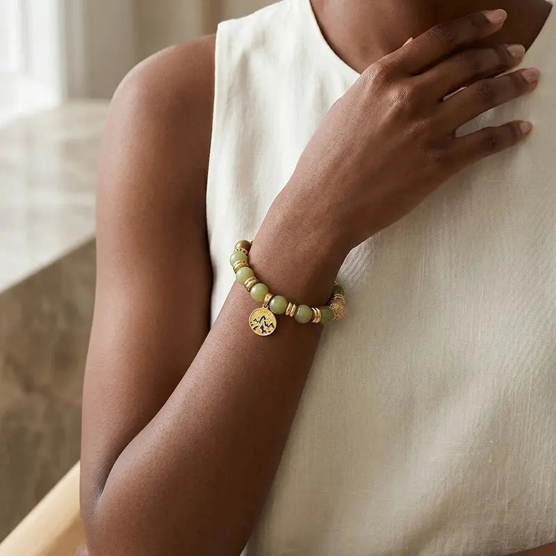 The Verdant Path - Avocado Alashan Agate & Pink Cloisonné Archive Bracelet ZANYÉ