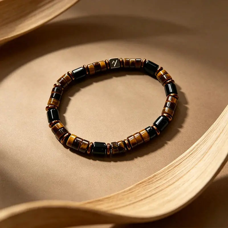 The Northern Desert - Cylindrical Tiger's Eye & Black Agate Bracelet ZANYÉ