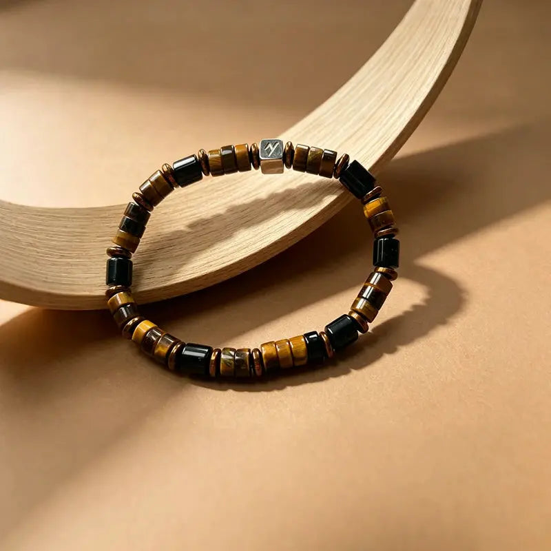 The Northern Desert - Cylindrical Tiger's Eye & Black Agate Bracelet ZANYÉ