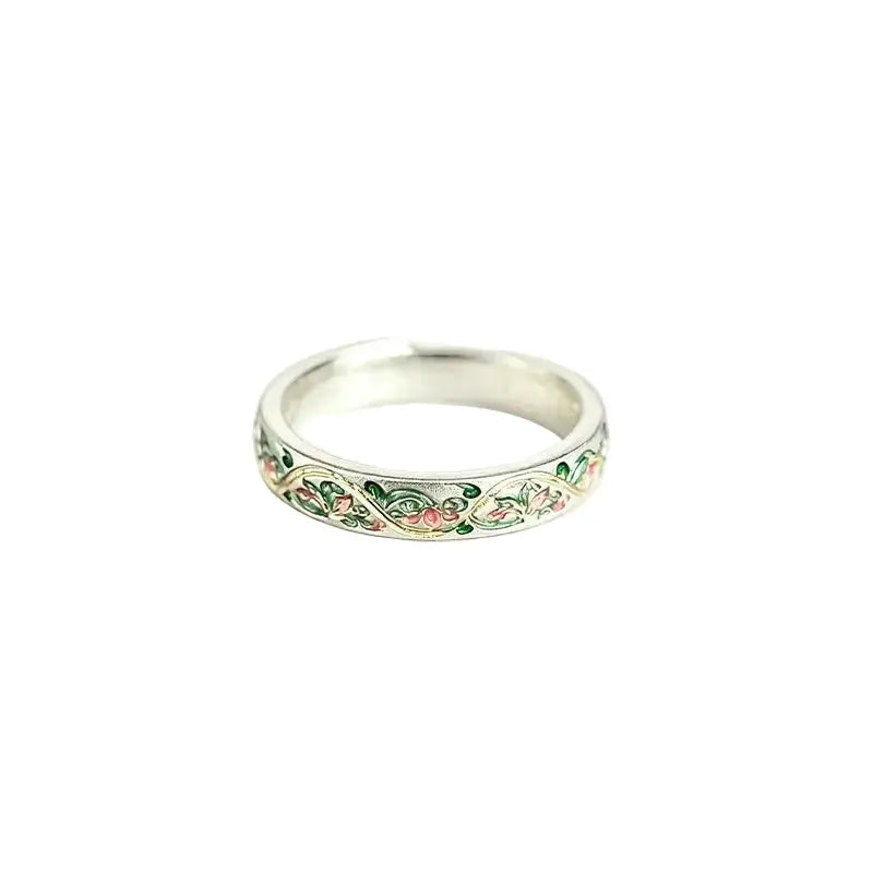 The Verdant Vine Cloisonné Silver Ring ZANYÉ