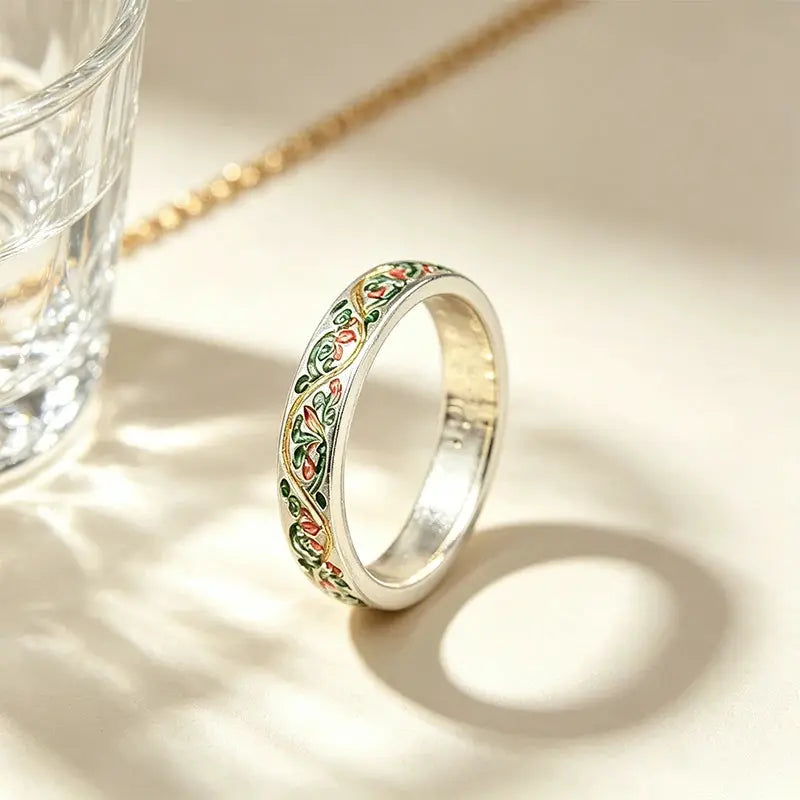 The Verdant Vine Cloisonné Silver Ring ZANYÉ