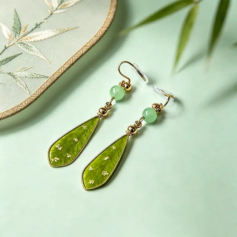 The Tranquil Bamboo Leaf Silk Filigree Earrings ZANYÉ