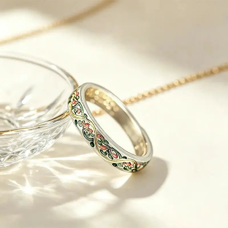 The Verdant Vine Cloisonné Silver Ring ZANYÉ