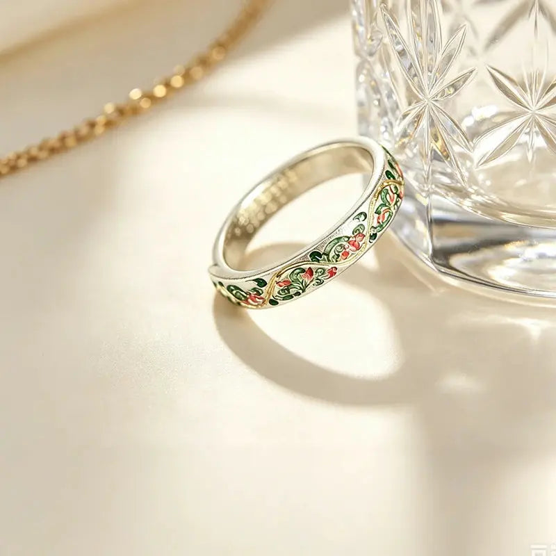 The Verdant Vine Cloisonné Silver Ring ZANYÉ