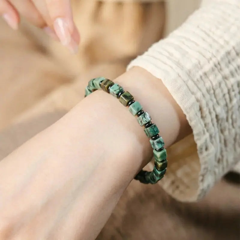 The Verdant Ravine - Square-Cut African Turquoise & Map Stone Bracelet ZANYÉ