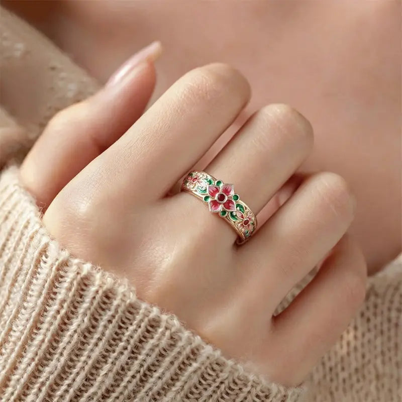 The Dunhuang Baoxiang Cloisonné Silver Ring (8mm) ZANYÉ