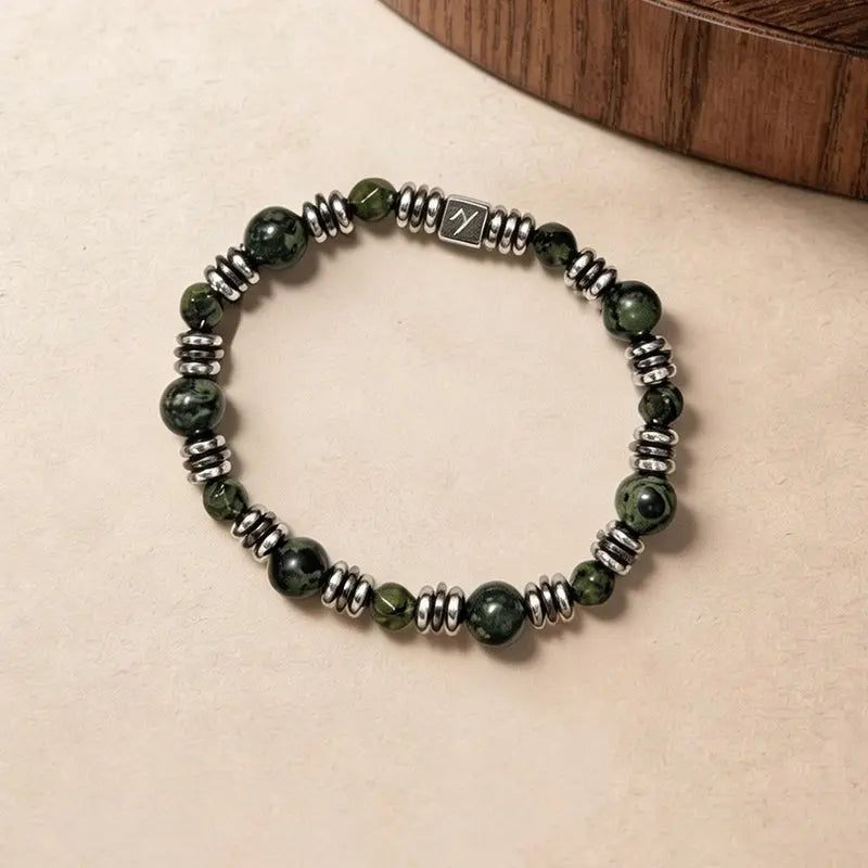 The Sparrow's Flight - Square-Cut Kambaba Jasper & Gunmetal Spacer Bracelet ZANYÉ
