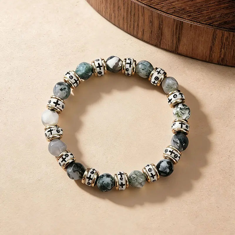 The Forest Sanctuary - Tibetan Tree Agate & Carved Bone Bracelet ZANYÉ