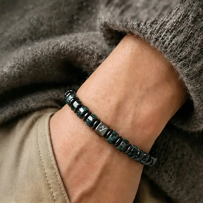The Midnight Forest - African Pine Stone & Hematite Men's Bracelet ZANYÉ