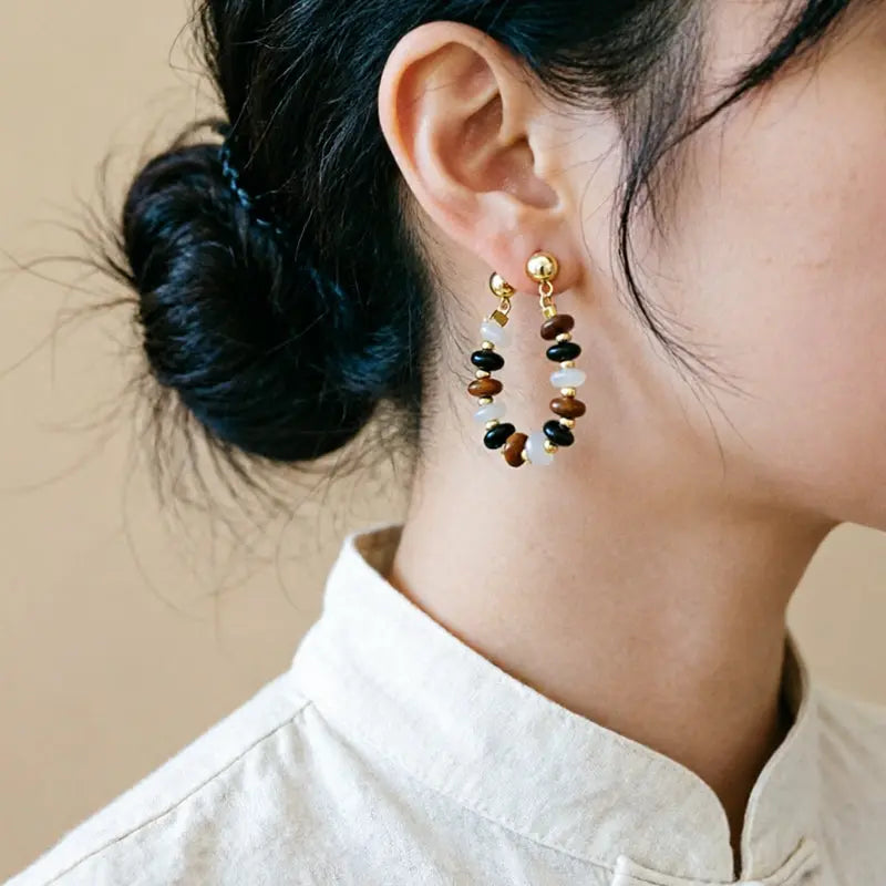 The Grounded Focus - Onyx & Tiger's Eye Earrings ZANYÉ