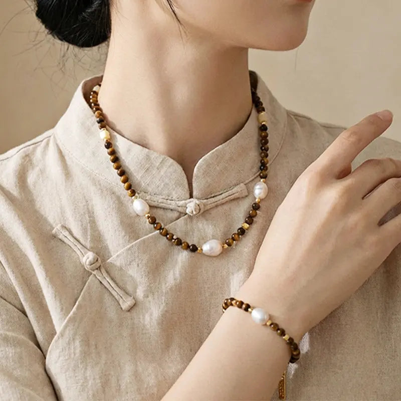 The Sovereign Balance - Tiger's Eye & Pearl Jewelry ZANYÉ