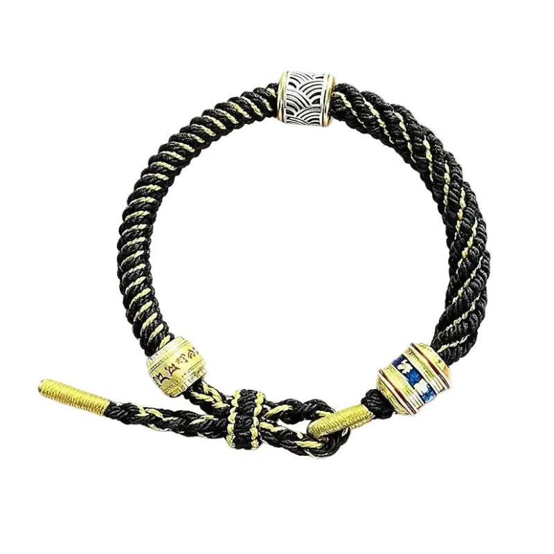The Abyssal Sky - Handwoven Tibetan Corn Knot Black Cotton Cord Bracelet ZANYÉ