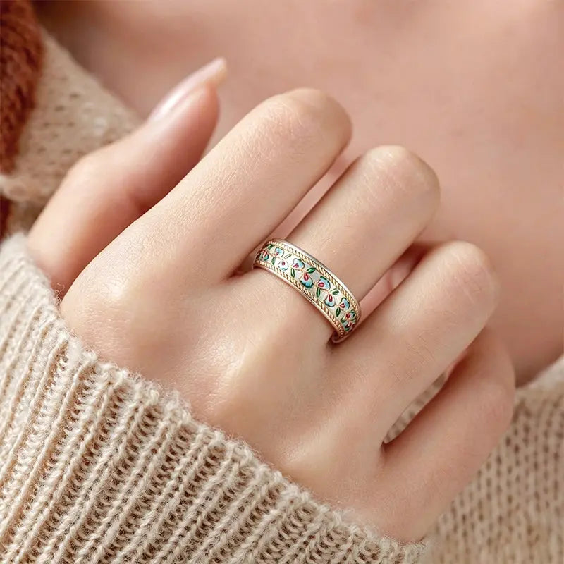 The Lily of the Valley Cloisonné Silver Ring ZANYÉ