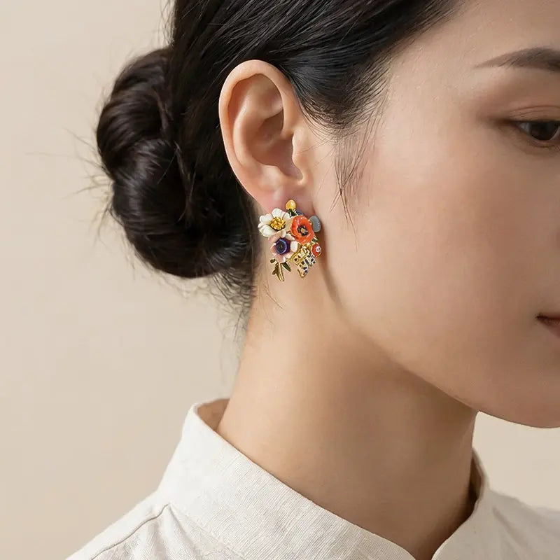 The Vibrant Blossom Hand-Painted Enamel Earrings ZANYÉ