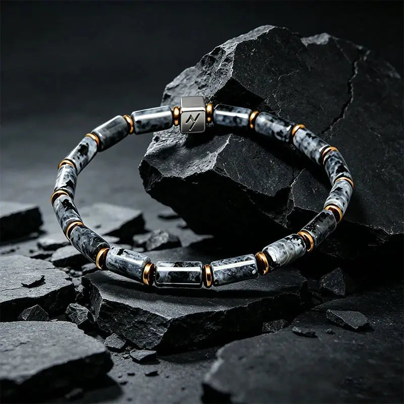 The Starry Void - Cylindrical Black Larvikite Bracelet ZANYÉ