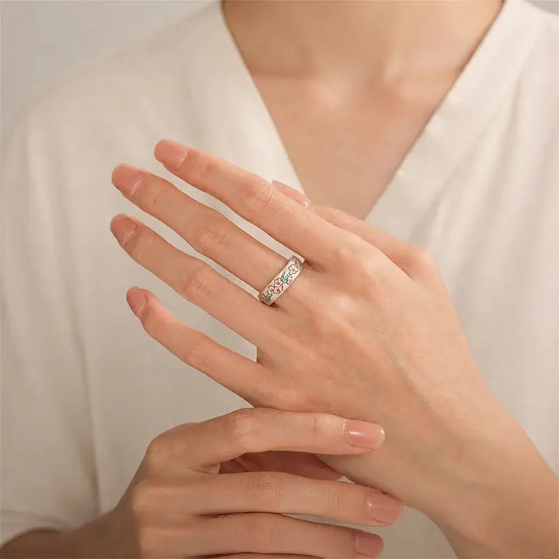 The Resilient Plum Blossom Cloisonné Silver Ring ZANYÉ
