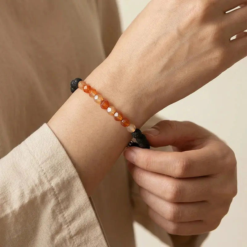 The Volcanic Anthem - Lava Stone & Red Agate Geometric Bracelet ZANYÉ