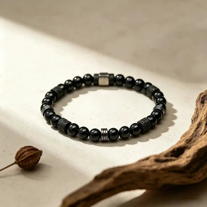 The Abyssal Peak - Cylindrical Black Tourmaline & Lava Stone Bracelet ZANYÉ