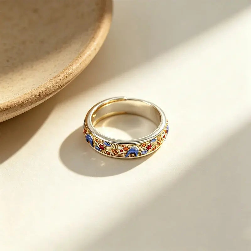 The Auspicious Elephant Cloisonné Silver Ring ZANYÉ