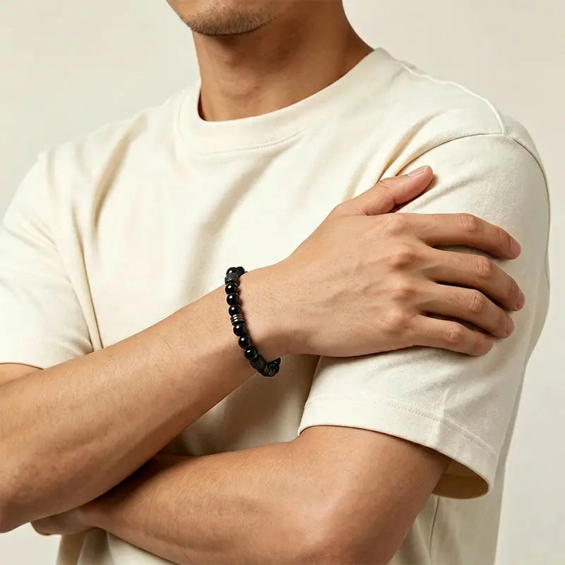 The Abyssal Peak - Cylindrical Black Tourmaline & Lava Stone Bracelet ZANYÉ