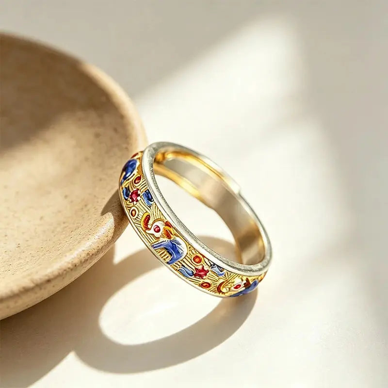 The Auspicious Elephant Cloisonné Silver Ring ZANYÉ