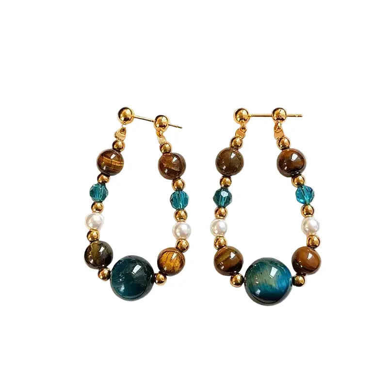 The Ocean Luminary - Blue Tiger's Eye & Freshwater Pearl Drop Earrings ZANYÉ