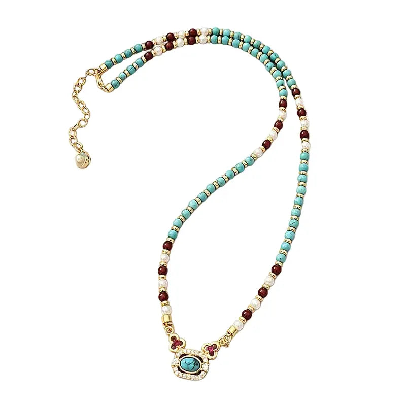 The Azure Talisman - Natural Turquoise & Crystal Pearl Necklace ZANYÉ