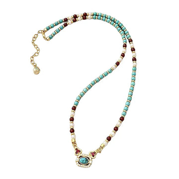 The Azure Talisman - Natural Turquoise & Crystal Pearl Necklace ZANYÉ