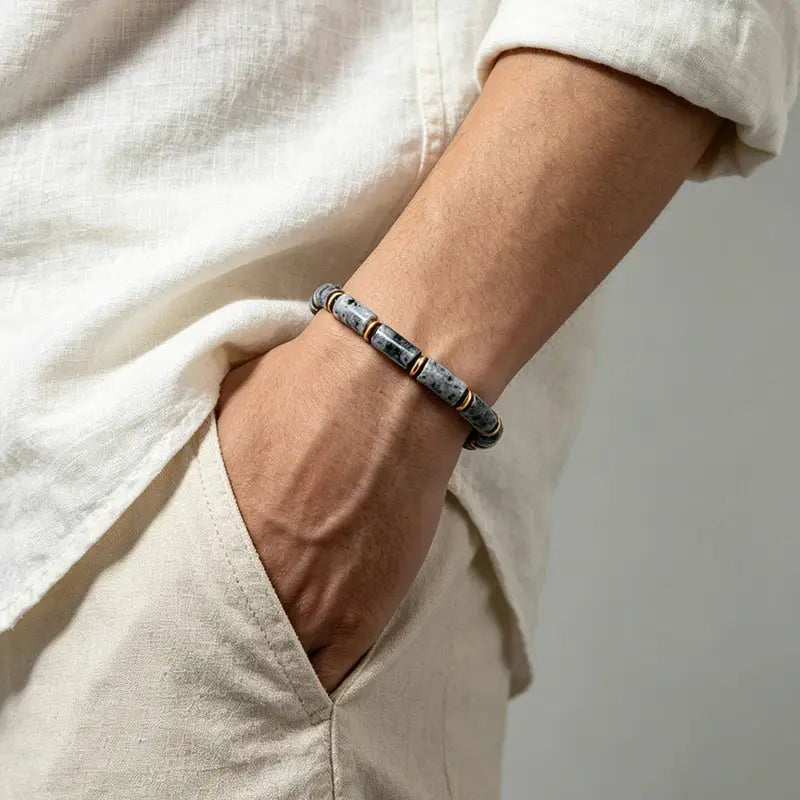 The Starry Void - Cylindrical Black Larvikite Bracelet ZANYÉ