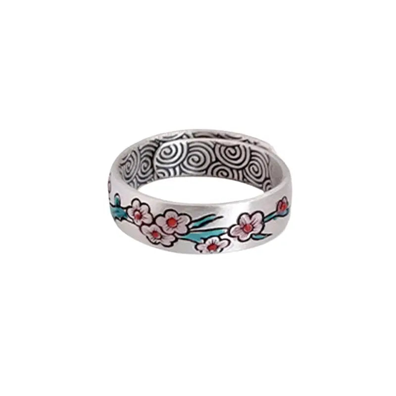 The Resilient Plum Blossom Cloisonné Silver Ring ZANYÉ
