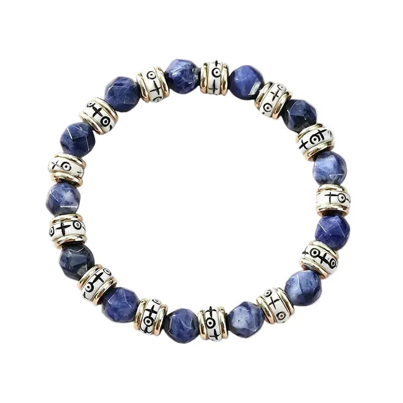 The Celestial Guardian - Tibetan Blue Sodalite & Carved Bovine Bone Bracelet ZANYÉ