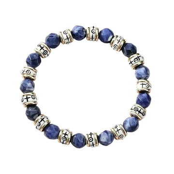 The Celestial Guardian - Tibetan Blue Sodalite & Carved Bovine Bone Bracelet ZANYÉ