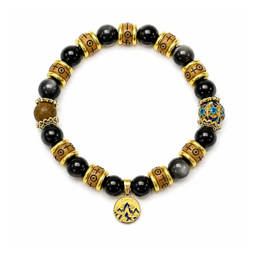 The Lunar Shield - Silver Sheen Obsidian & Blue Cloisonné Archive Bracelet ZANYÉ
