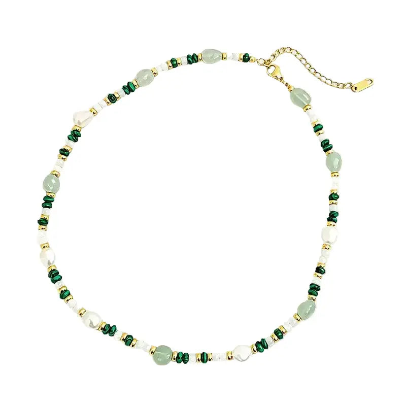 Echo of the Grove - Malachite, Aventurine & Pearl Necklace ZANYÉ