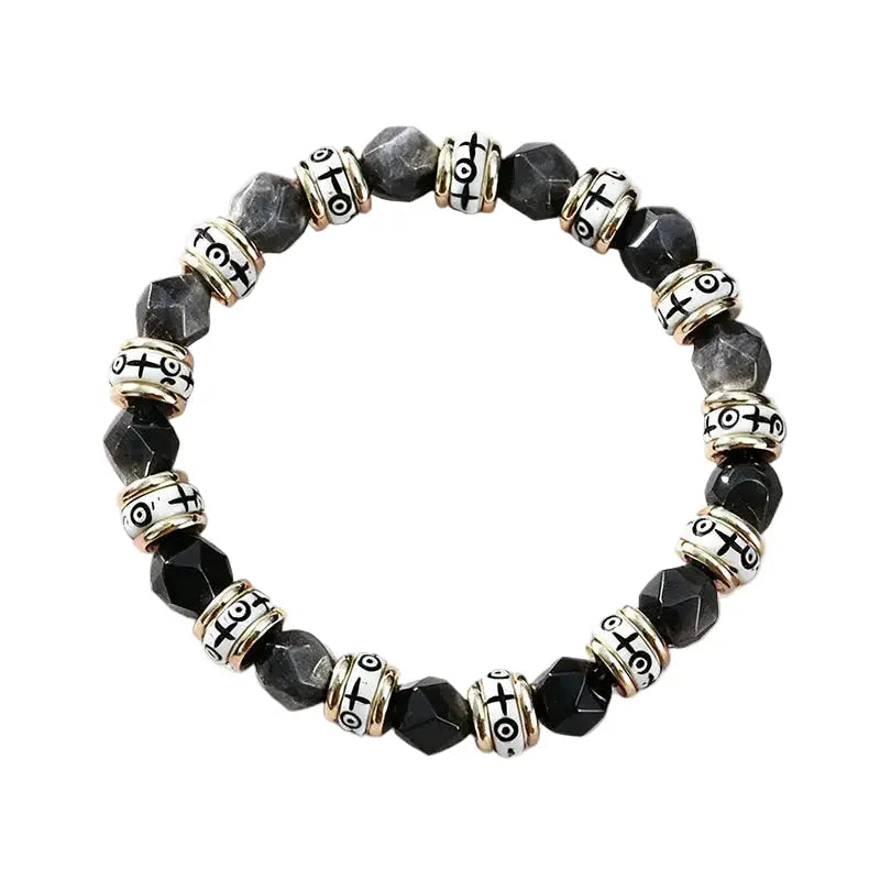 The Shadow Moon Amulet - Tibetan Silver Sheen Obsidian & Carved Bone Bracelet ZANYÉ