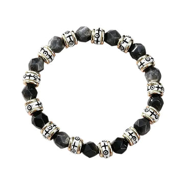 The Shadow Moon Amulet - Tibetan Silver Sheen Obsidian & Carved Bone Bracelet ZANYÉ